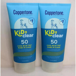 COPPERTONE CLEAR SUNSCREEN KIDS CLEAR 50 COOL BLUE TINT RUBS IN CLEAR 5 OZ 2PCS